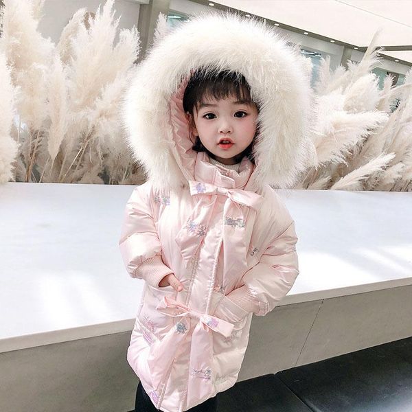 

down coat baby winter coats 2021 korean cute princess style pure color cotton jacket large fur collar thicken padded 0 4t, Blue;gray