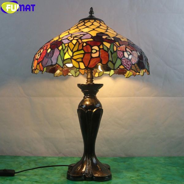 

table lamps fumat tiffany style red pink rose green leaves stained glass 16 inch shade decor lamp garland handcraft art desk lights