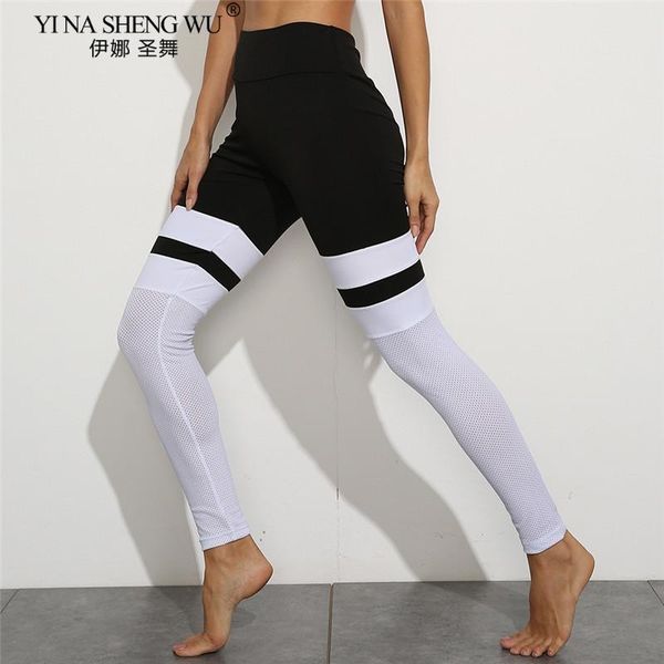 

women yoga pants leggings mesh pants push up fitness gym leggins running leggins seamless workout femme high waist, White;red