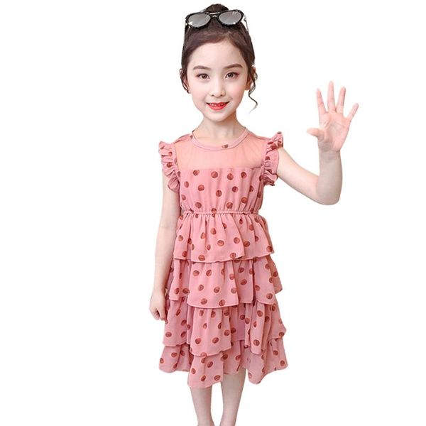

girl's dresses summer dress for girls sleeveelss girl dot pattern tiered kid ruffles clothes 6 8 10 12 14, Red;yellow