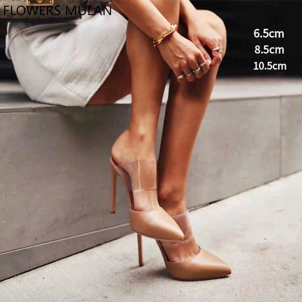 

nude color pvc buckle ladies shoes ins 2021 slip on womens sandals pointed toe women mules sandalias mujer summer, Black