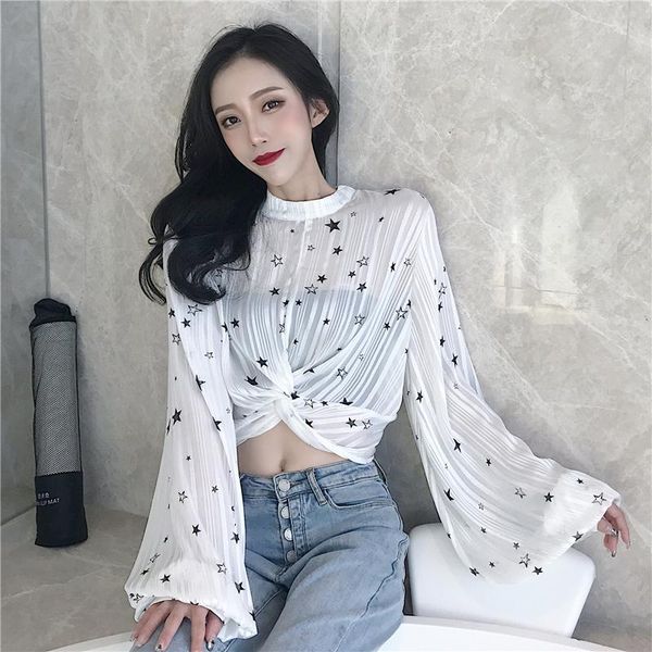 

women's blouses & shirts brand moda feminina blouse women spring korean aesthetic personality chic hipster designer fashion o-neck ruf, White