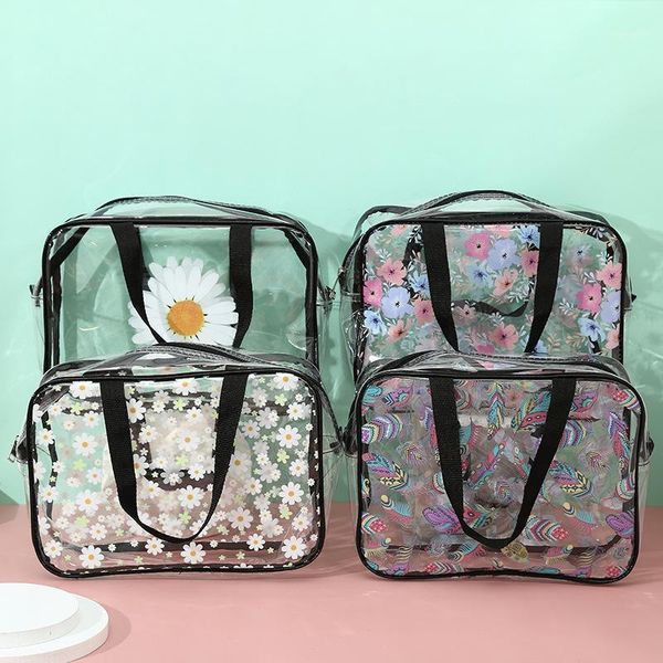 

kawaii flower printing little daisy transparent big travel cosmetic bag cases for make up organizer plastic wholesale bags &1