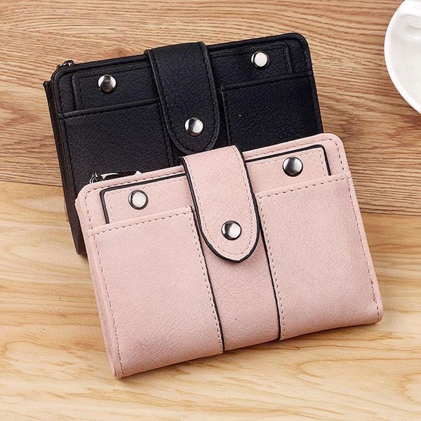 

wallets spring and summer style 2021 short retro dull polish women's students three fold small wallet rivet clasp, Red;black