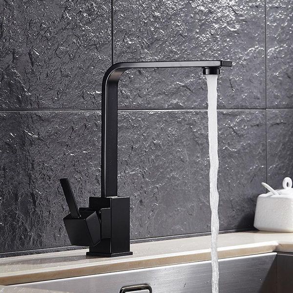 

kitchen faucets modern square swivel 360 degree water mixer tap black single hole handle cold and torneira cozinha yd-990