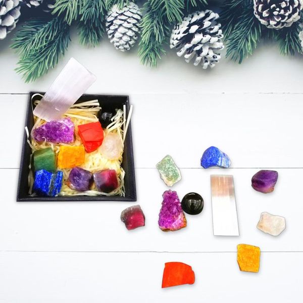 

decorative objects & figurines 4# natural crystal semi-precious stone seven chakra ore set gift box room decoration fashion jewelry