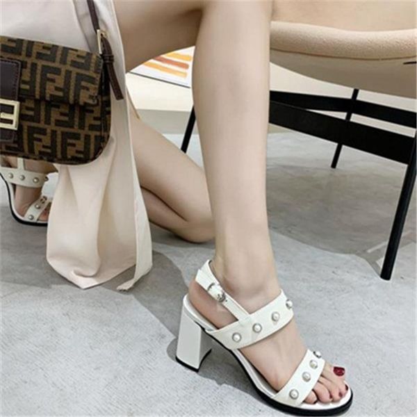 

sandals pearl women summer high heels shoes 2021 fairy style and slippers fashion elagant ladies outdoor, Black