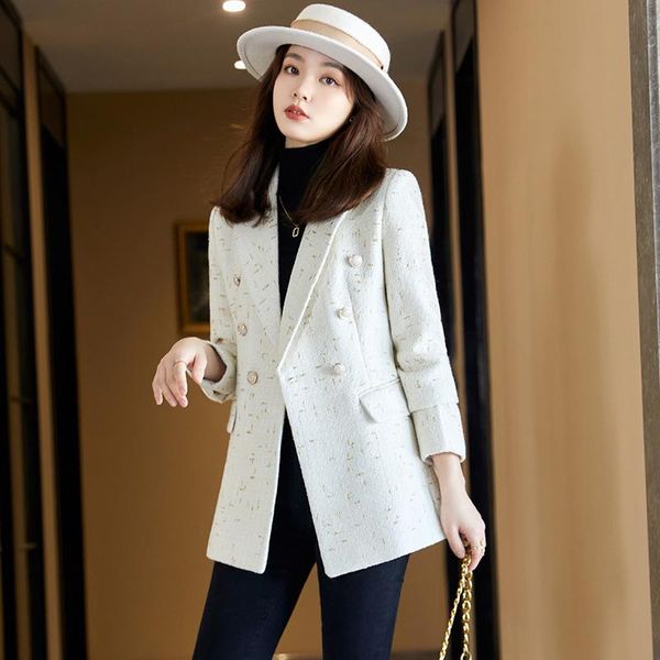 

women's suits & blazers large size high-quality tweed plaid suit 2021 autumn and winter double-breasted versatile ladies jacket office, White;black