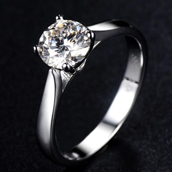 

cluster rings hutang 925 sterling silver ring 1ct classic style diamond jewelry moissanites wedding party anniversary for women, Golden;silver