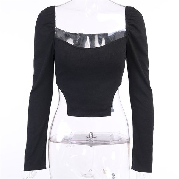 

women t-shirt asymmetrical solid color cotton and polyester street style full length regular sleeve square collar 210522, White