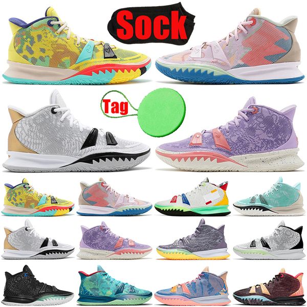 

with sock tag kyrie 7 mens basketball shoes 1 world 1 people visions copa bk black metallic daughters daybreak men trainers sports sneakers