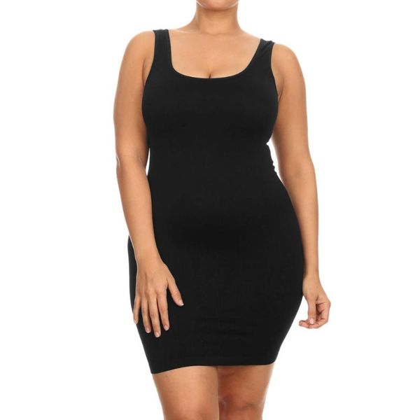 

casual dresses modis women mini dress o-neck solid color sleeveless slim vest summer ladies skinny daily short plus size #p2, Black;gray
