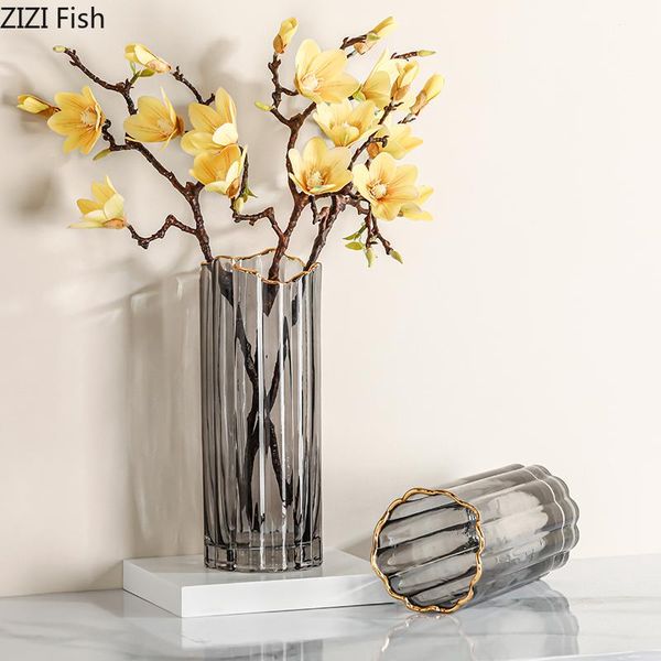 

vases modern luxury painted gold transparent glass vase simple living room dining table office floral art flower home decoration