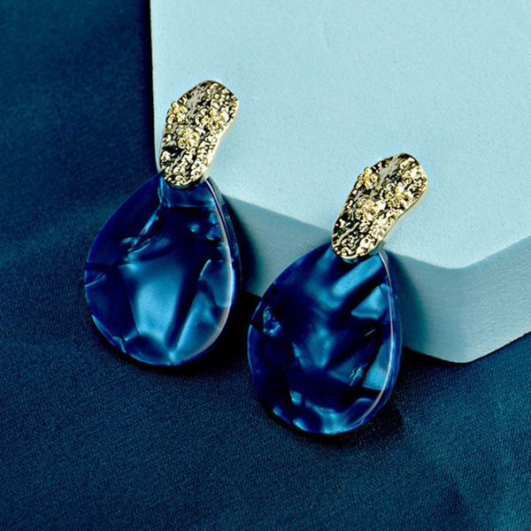 

korean version net red autumn and winter blue water drop acetic acid plate earrings temperament high sense resin, Golden