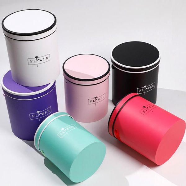 

portable round flower paper boxes lid hug florist bucket gift packaging box candy party wedding storage wrap