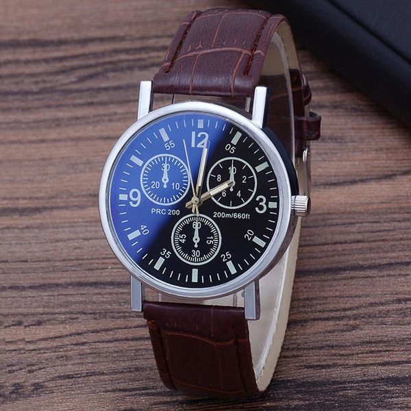 

wristwatches three-eye men's watch quartz female blueray glass leather belt sports black wrist clock 2021 mens gifts, Slivery;brown