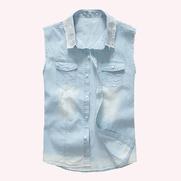 

men's vests washed cowboy cotton denim vest motorcycle waistcoat solid lightblue sleeveless jackets with pockets causal male tanks, Black;white