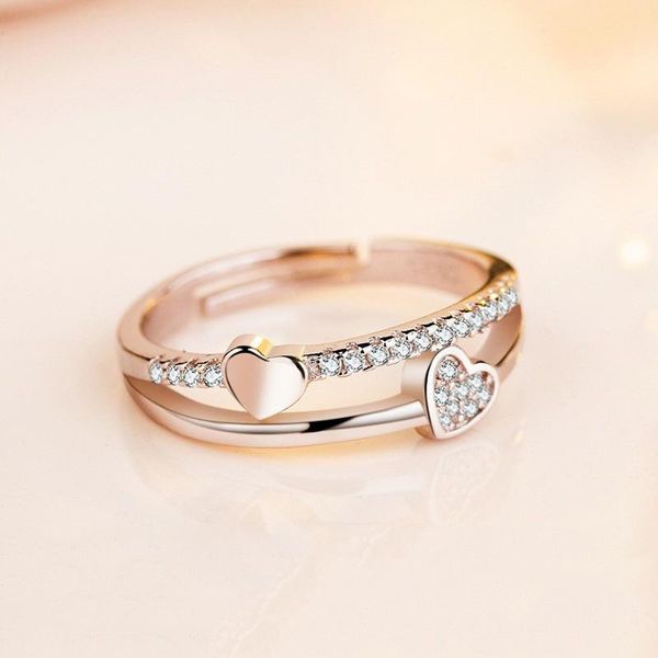 

wedding rings cute female white crystal open ring rose gold silver color engagement luxury love heart zircon for women, Slivery;golden