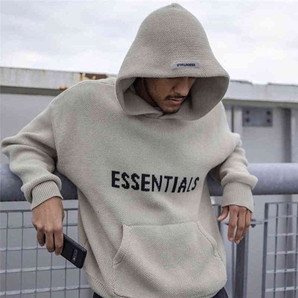 

knit hoodie men women cotton-blend hooded sweter oversized pullover, Black