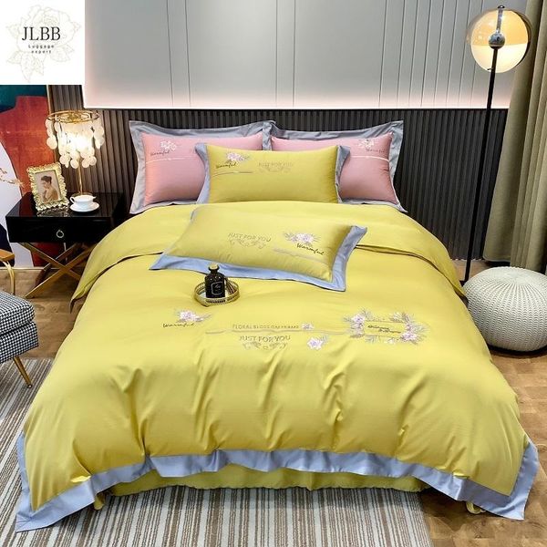 

bedding sets luxury 100s tencel cotton flowers embroidery set soft silky duvet cover flat/fitted sheet pillowcases home textiles