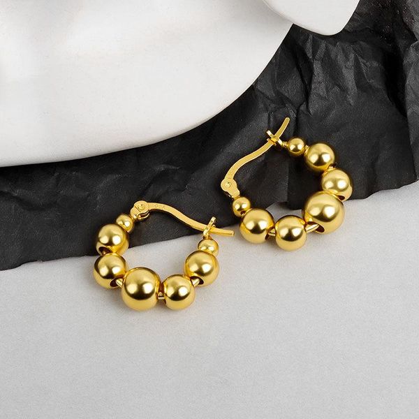 

hoop & huggie sipengjel fashion round beads circle earrings simple geometric metal creativity for women party jewelry 2021, Golden;silver