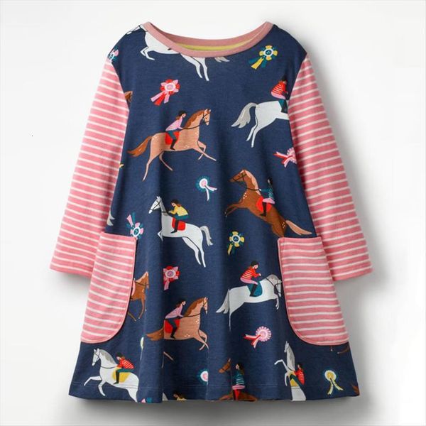 

kids clothing girls horse animals girl dresses print cotton autumn spring long sleeve casual baby party, Red;yellow