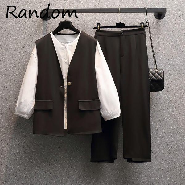 

women's two piece pants plus size 4xl women autumn winter clothing elegant office suit vest jacket shirt and pant three set outfit blac, White