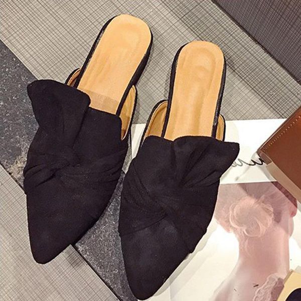 

slippers 2021 spring women's fashion solid knot female pointed toe flat ladies comfortable non-slip footwear woman casual shoes, Black