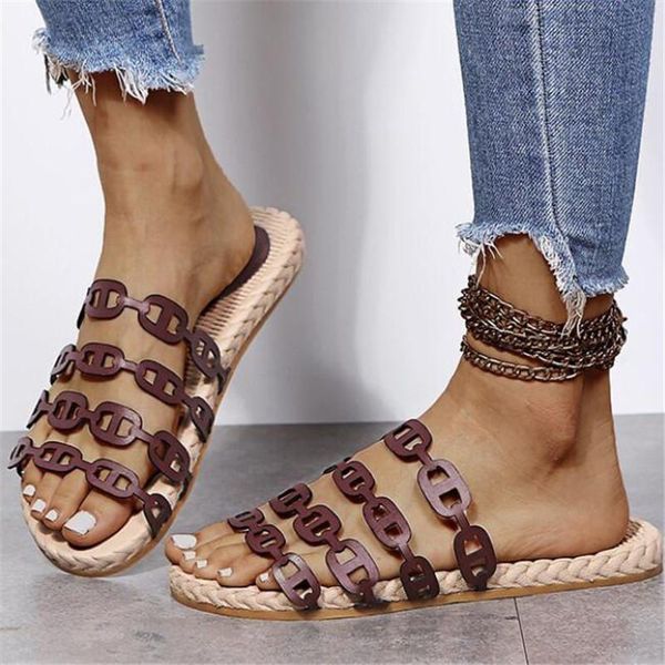 

sandals est 2021 summer natural flax slippers women comfortable non-slip ladies home cross-tied casual indoor shoes 35-43, Black