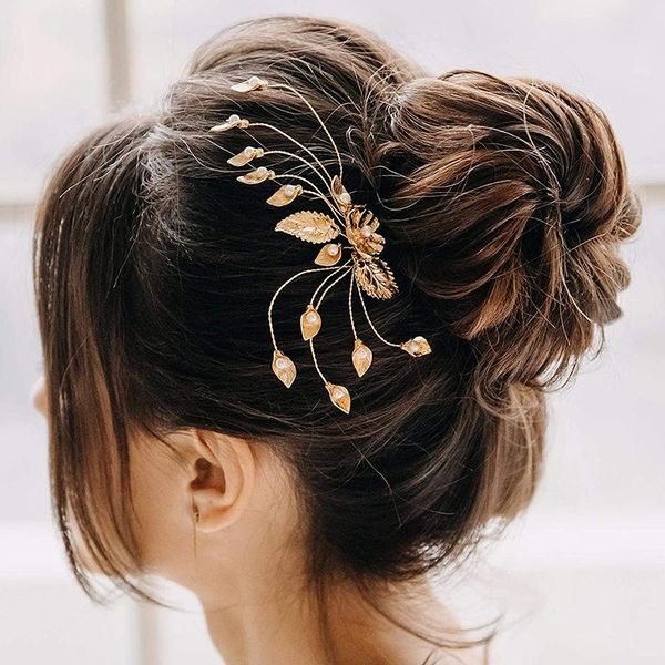 

hair clips & barrettes gold bridal combs pearl leaf wedding hairpieces for bride headwear accessories women tiaras, Golden;silver
