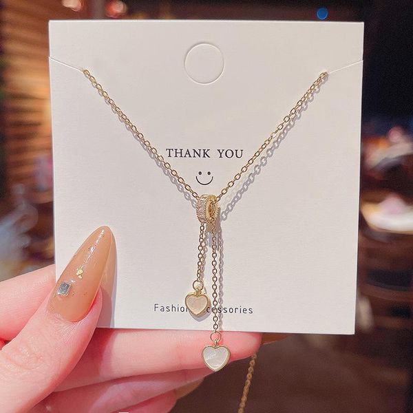 

chains tassel double love titanium steel necklace female graceful personality peach heart pendant clavicle chain, Silver