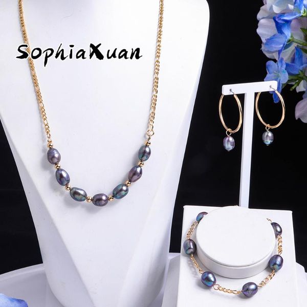 

earrings & necklace sophiaxuan freshwater pearl jewelry sets hawaiian polynesian and bangles fashion necklaces for women 2021, Silver