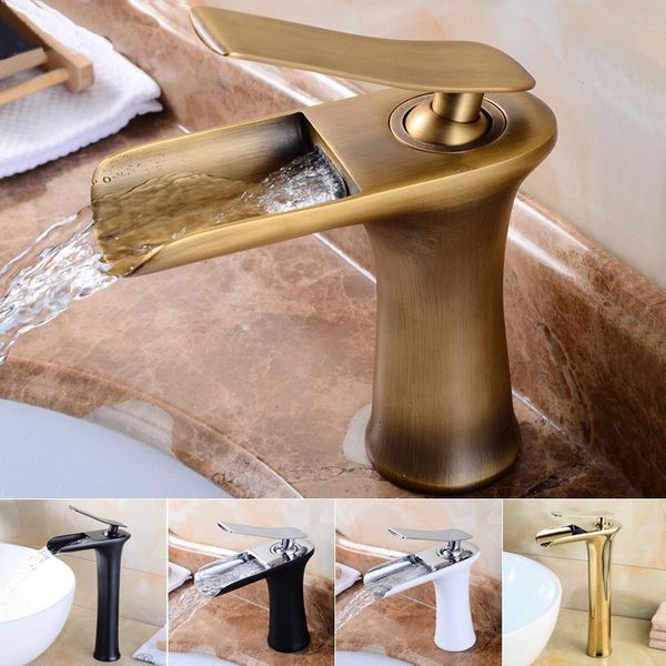 

european-style all-copper antique basin head waterfall single-hole table basin under the retro and cold water tap