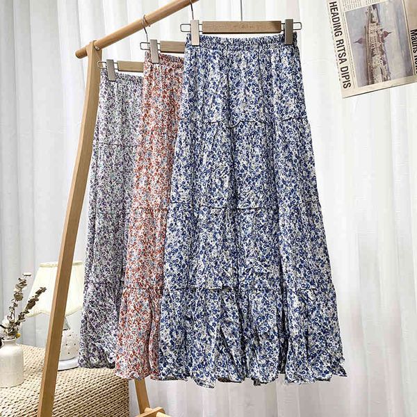 

skirt classic floral skirts womens pleated thin a-line midi faldas largas mujer folds high waist, Black