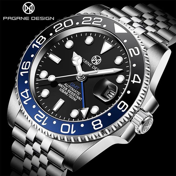 

classic fashion mechanical men's watches 40mm gmt automatic wristwatch brand sapphire glass waterproof clock wristwatches, Slivery;brown