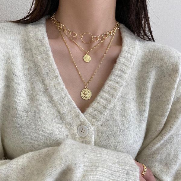 

golden multilayer long chain choker necklace coin queen pendant necklaces for women female jewelry gifts mg264, Silver