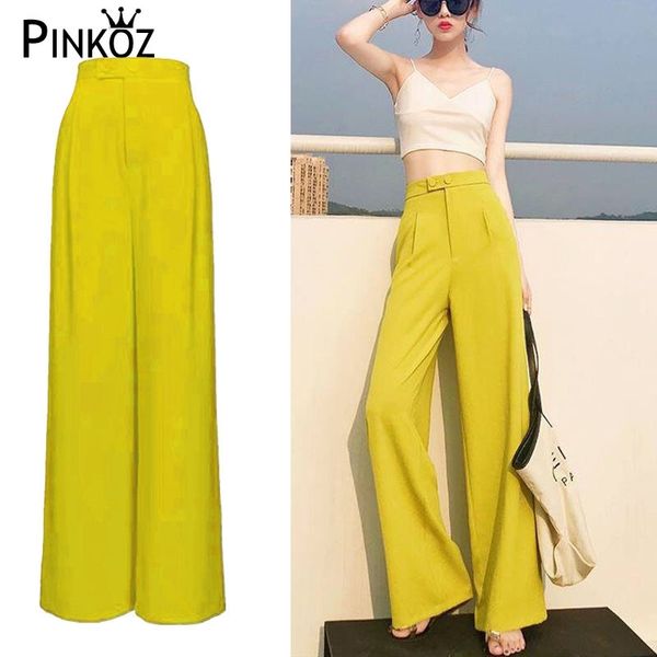 

yellow wide leg pants high waist spring summer long pant fashion sweatpants women casual work ches female trouser 210421, Black;white
