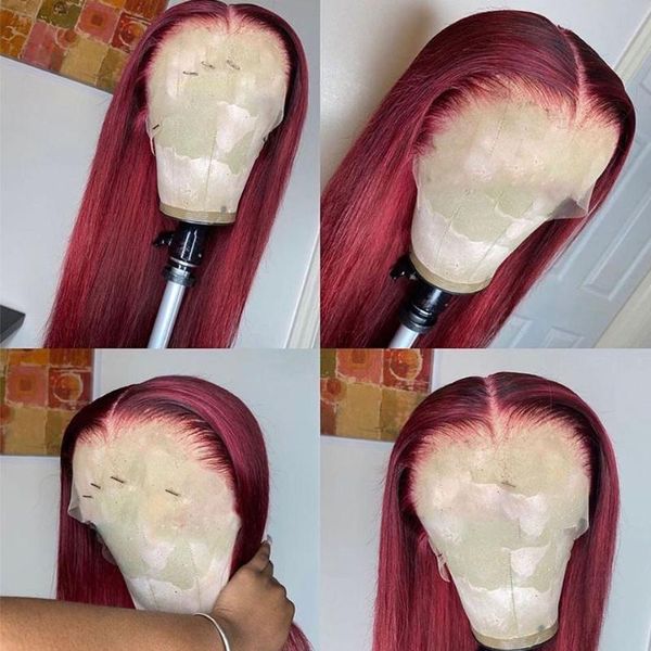 

lace wigs 30 inch glueless colored hd deep part human hair wig for women 99j burgundy black closure with baby, Black;brown