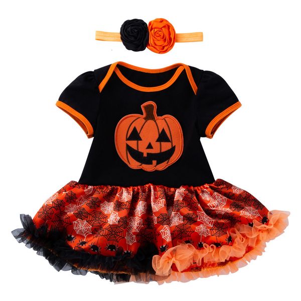 

girl's dresses popular halloween baby girl clothing for kids romper cotton long sleeve toddler pumpkin jumpsuit tutu dress girls costum, Red;yellow