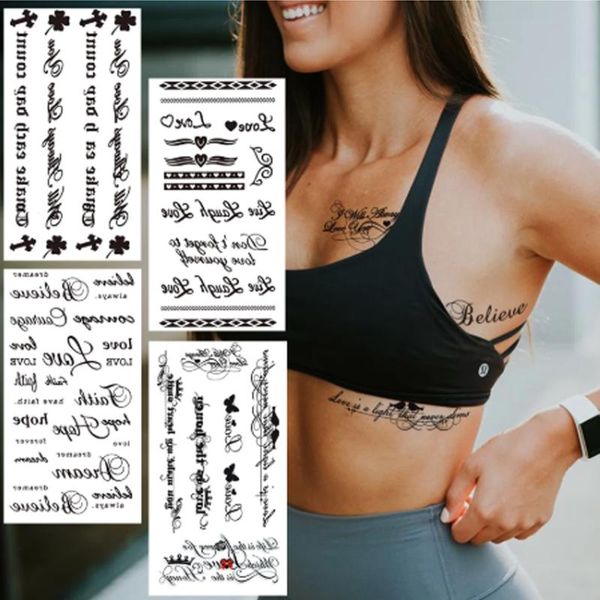 Janela adesivos mulheres tatuagem temporária diy letra texto pequeno trevo gráfico gráfico clavícula de corpo de cintura de corpo impermeável