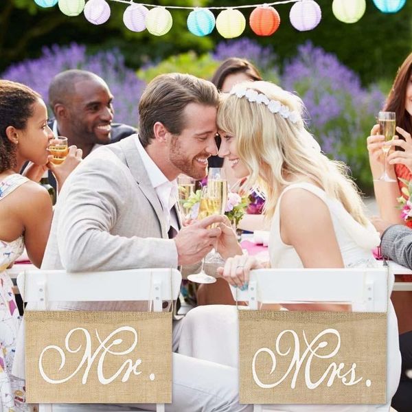 

party decoration mr and mrs burlap banner chair signs garland for vintage rustic wedding bridal shower engagement anniversary decorations