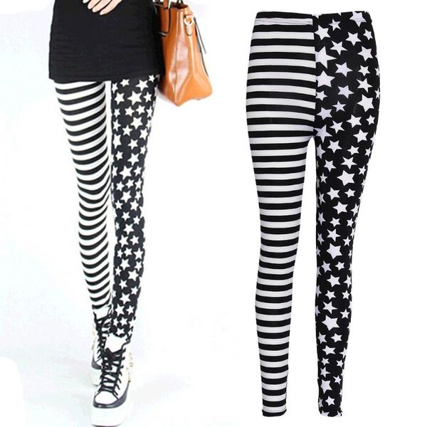 

yoga outfit women stripe+stars tights leggings elastic waist stretch pencil pants jeggings