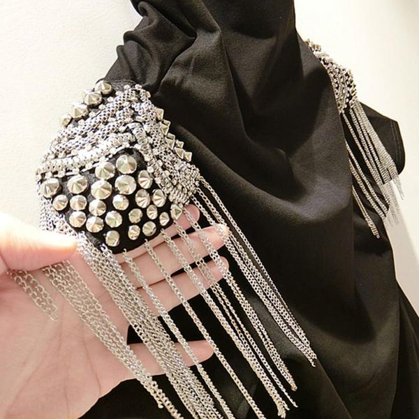 

pins, brooches 2pcs/pair vintage rivet rhinestone tassel epaulet brooch handmade clothes decor for women men fashion shoulder jewelry epaule, Gray