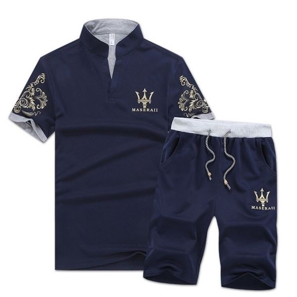 

summer new men's v-neck short sve korean leisure sports suit, Gray