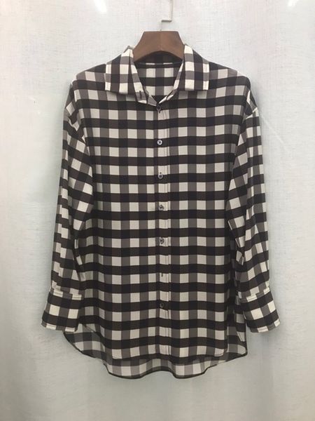 

shirt 2021 autumn and winter silk plaid lapel single-breasted k9jq, White