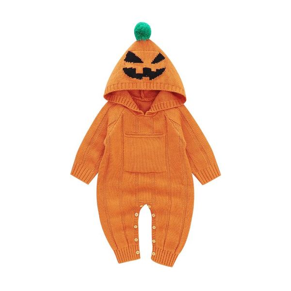 

jumpsuits baby rompers long sleeve hooded infant kids boy girl holloween pumpkin outfits 0-18month born bebes knitted clothes, Blue