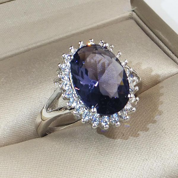 

wedding rings fashion big blue zircon stone silver for women engagement jewelry, Slivery;golden