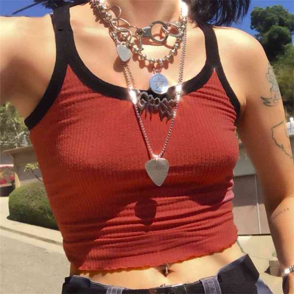 

summer fashion contrast color tank women casual fitness clothing off shoulder strapless crop camisole 210607, White