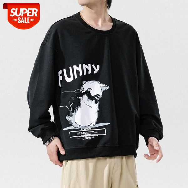 

men's casual printed round neck loose sweater korean version of the trend handsome jacket #2k40, Black