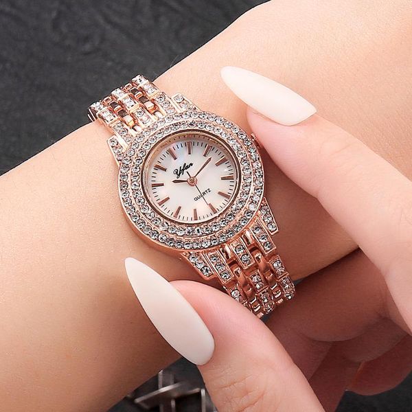 

wristwatches women full diamond rose gold bracelet watches luxury quartz rhinestone wrist relogio feminino, Slivery;brown